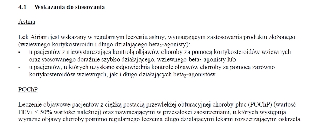Wskazania wg ChPL