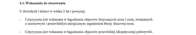 Wskazania wg ChPL