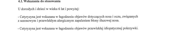 Wskazania wg ChPL