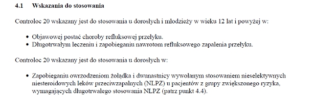 Wskazania wg ChPL