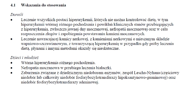 Wskazania wg ChPL