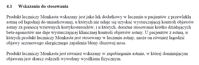 Wskazania wg ChPL