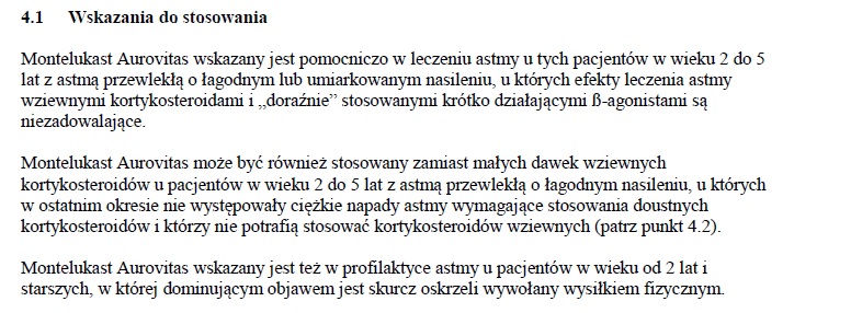 Wskazania wg ChPL