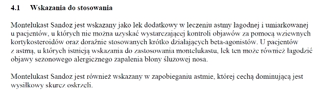 Wskazania wg ChPL