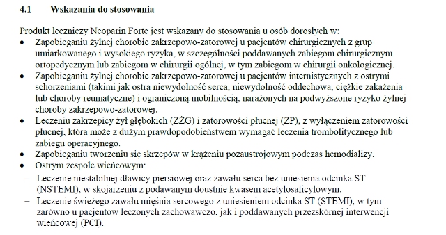Wskazania wg ChPL