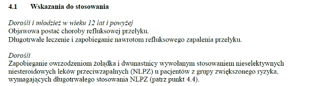 Wskazania wg ChPL