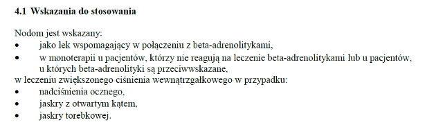 Wskazania wg ChPL