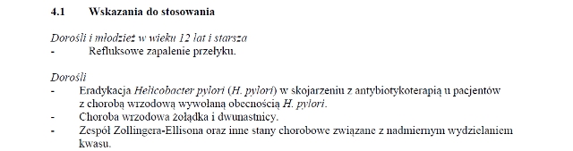 Wskazania wg ChPL