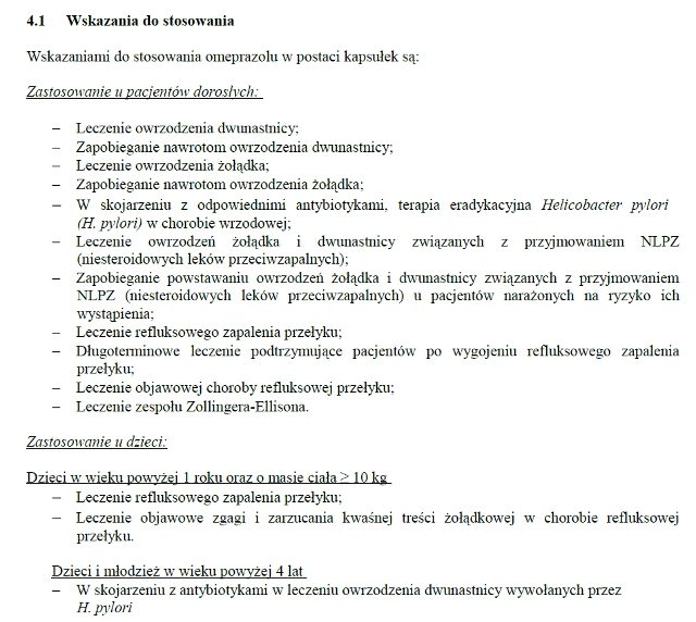 Wskazania wg ChPL