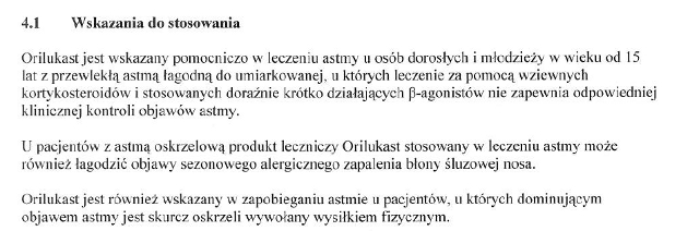 Wskazania wg ChPL