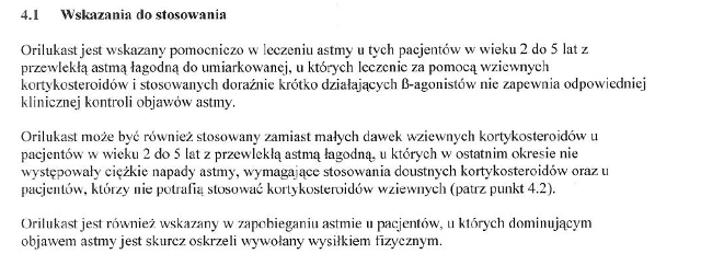 Wskazania wg ChPL