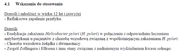 Wskazania wg ChPL
