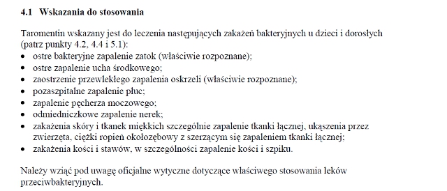 Wskazania wg ChPL