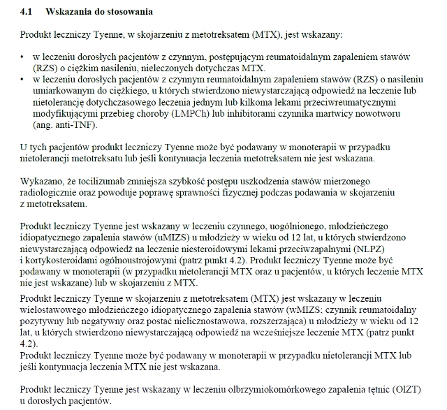 Wskazania wg ChPL